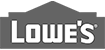 The image shows the Lowe's logo, featuring the name "Lowe's" in bold white letters on a gray background.