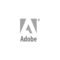 The image shows the Adobe logo featuring a stylized white "A" on a gray background, with the word "Adobe" beneath it.