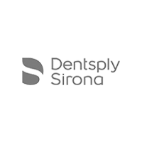 Logo of Dentsply Sirona, featuring stylized curved shapes on the left and the company name in gray text on the right.