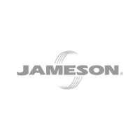 Black and white logo of "JAMESON" with curved lines or arcs around the central letters, giving an impression of movement or focus. Simple, minimalist design against a plain background.