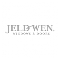 Logo of JELD-WEN Windows & Doors, featuring the brand name in bold, stylized font with a unique design incorporated into the letter "D". The overall color scheme is grayscale.