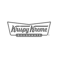 Logo of Krispy Kreme Doughnuts featuring a retro-style design with the name in stylized script and "Doughnuts" in a bold font below, set within a pointed banner.