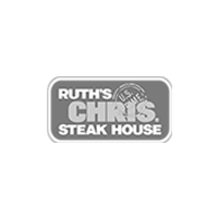 Logo of Ruth's Chris Steak House featuring the name in bold letters. The word "Chris" is highlighted with a circular stamp design element. The overall color scheme is grayscale.