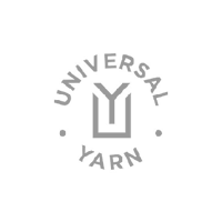 Logo of Universal Yarn featuring a stylized "U" and "Y" design in black, encircled by the words "UNIVERSAL" at the top and "YARN" at the bottom, with small circular dots on either side.